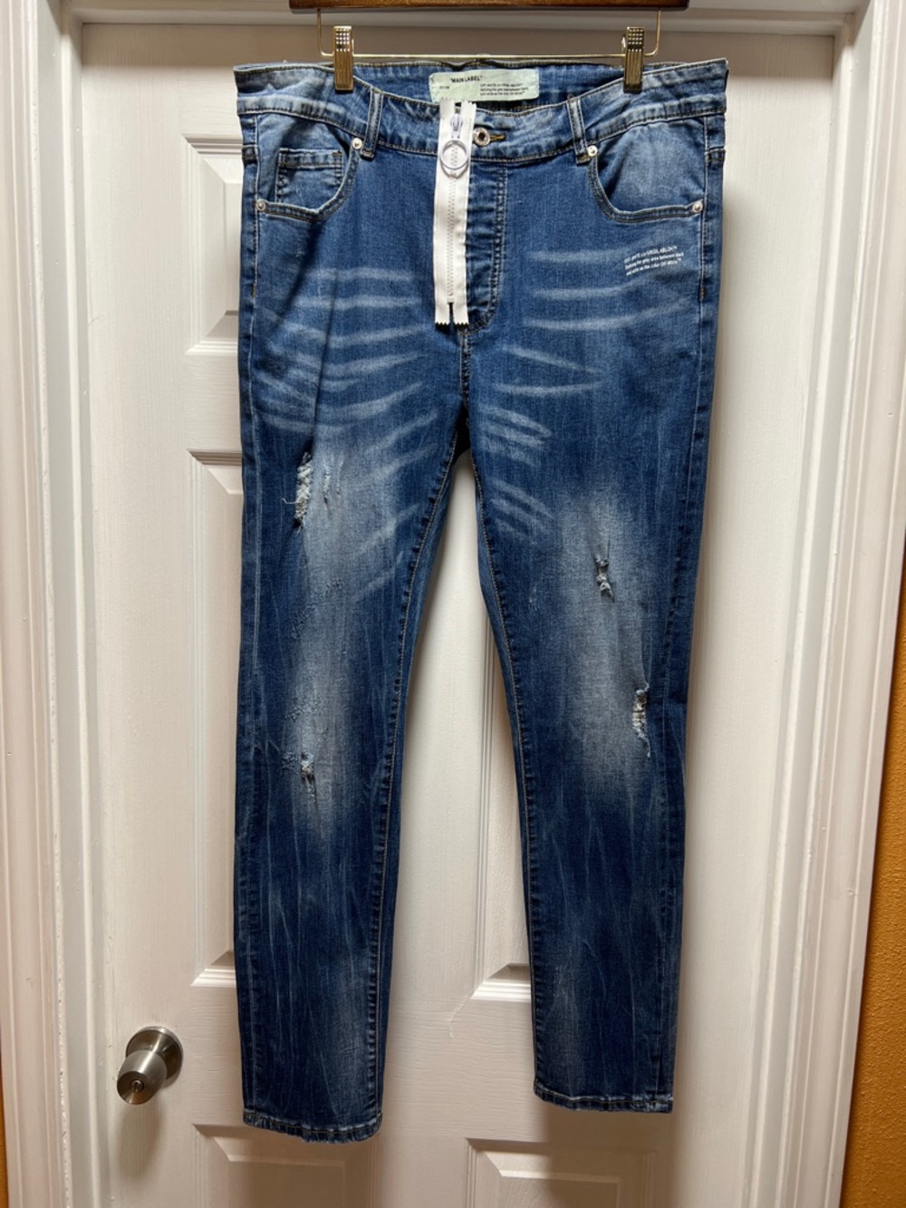 Off-White Slim Straight Distressed Blue Jeans